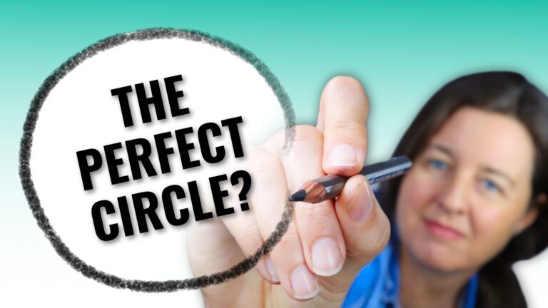 Photo showing tutor drawing a circle on the screen with the words 'the perfect circle?' inside it